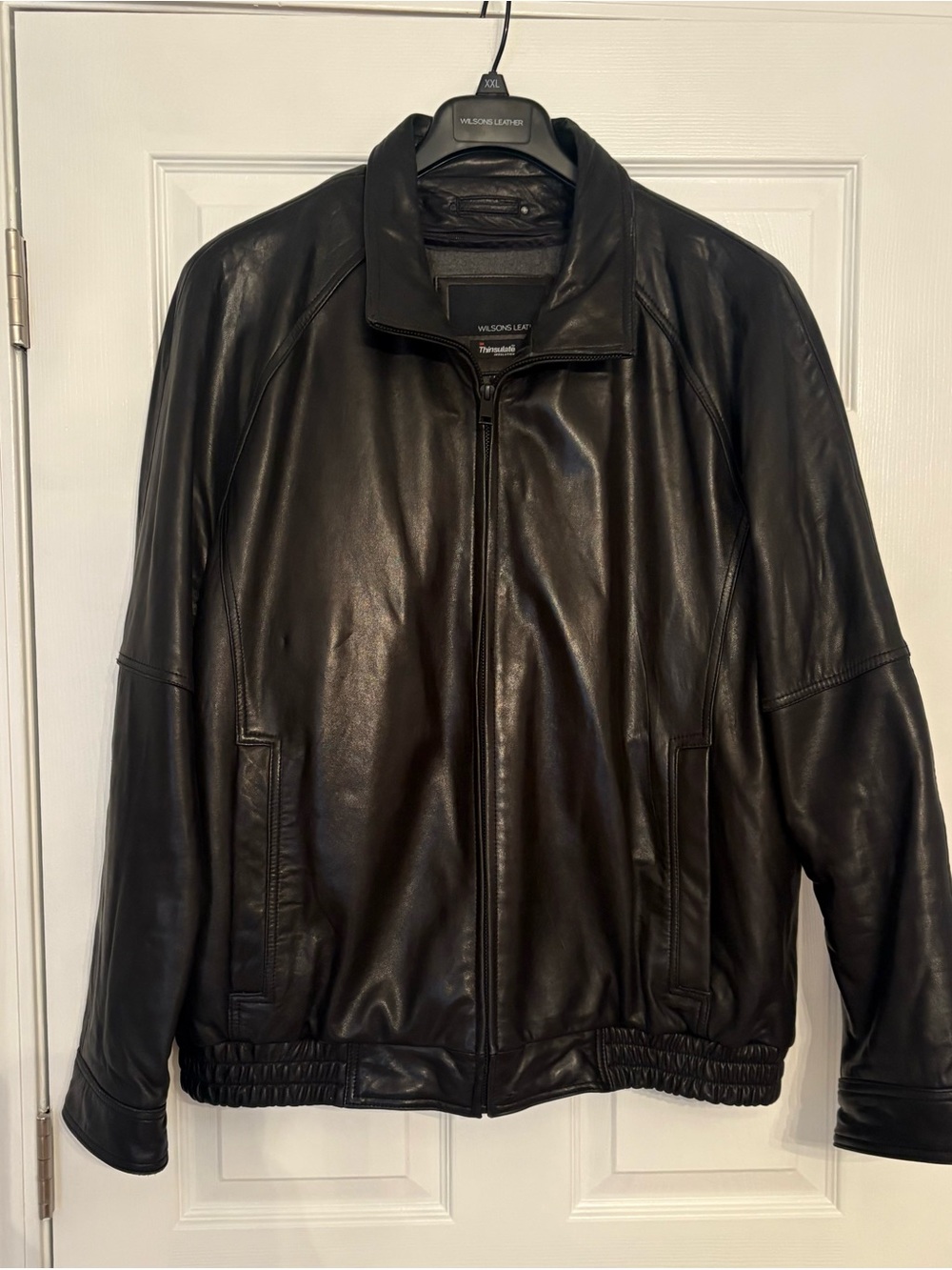 Wilsons Leather Men's Black Leather Zip-Front Bomber Jacket